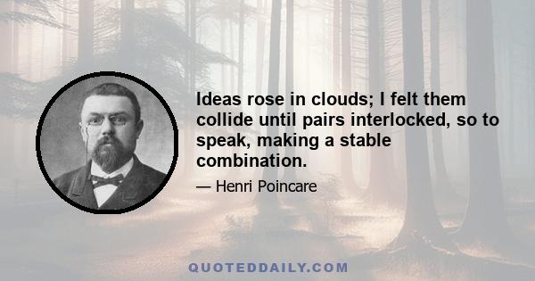 Ideas rose in clouds; I felt them collide until pairs interlocked, so to speak, making a stable combination.