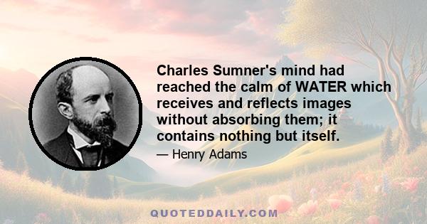 Charles Sumner's mind had reached the calm of WATER which receives and reflects images without absorbing them; it contains nothing but itself.