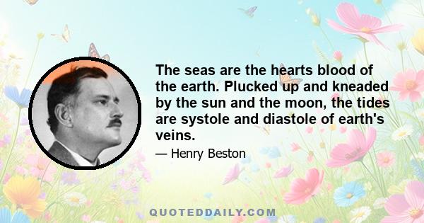 The seas are the hearts blood of the earth. Plucked up and kneaded by the sun and the moon, the tides are systole and diastole of earth's veins.