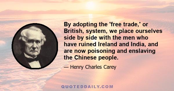 By adopting the 'free trade,' or British, system, we place ourselves side by side with the men who have ruined Ireland and India, and are now poisoning and enslaving the Chinese people.