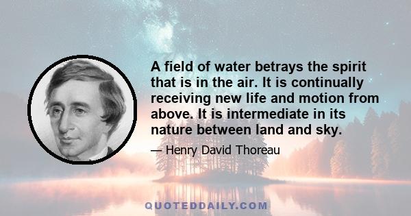 A field of water betrays the spirit that is in the air. It is continually receiving new life and motion from above. It is intermediate in its nature between land and sky.