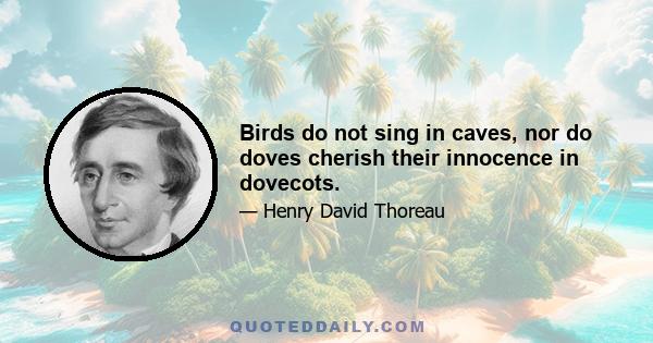 Birds do not sing in caves, nor do doves cherish their innocence in dovecots.