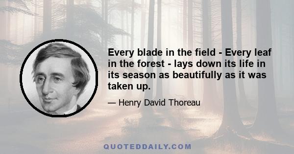 Every blade in the field - Every leaf in the forest - lays down its life in its season as beautifully as it was taken up.