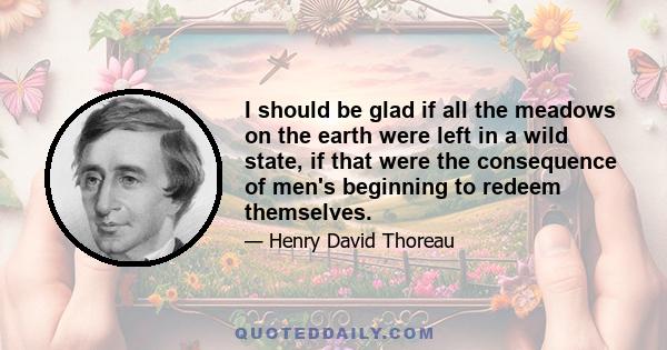 I should be glad if all the meadows on the earth were left in a wild state, if that were the consequence of men's beginning to redeem themselves.