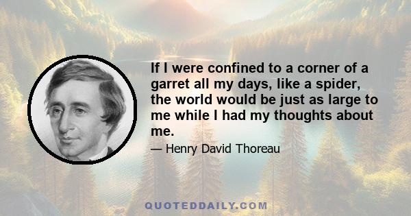 If I were confined to a corner of a garret all my days, like a spider, the world would be just as large to me while I had my thoughts about me.