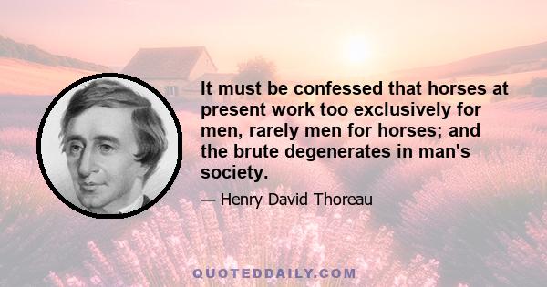 It must be confessed that horses at present work too exclusively for men, rarely men for horses; and the brute degenerates in man's society.