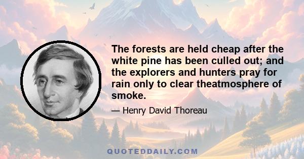 The forests are held cheap after the white pine has been culled out; and the explorers and hunters pray for rain only to clear theatmosphere of smoke.