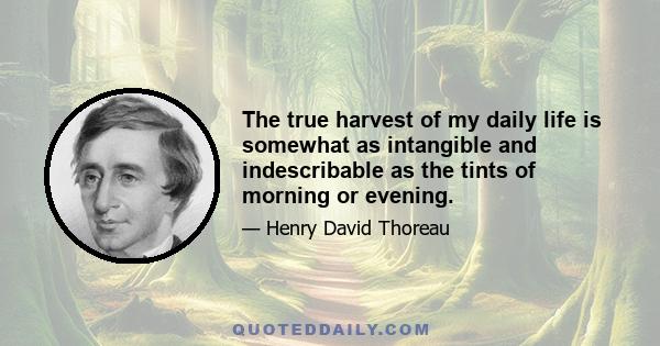 The true harvest of my daily life is somewhat as intangible and indescribable as the tints of morning or evening.