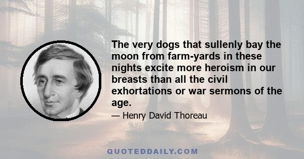 The very dogs that sullenly bay the moon from farm-yards in these nights excite more heroism in our breasts than all the civil exhortations or war sermons of the age.