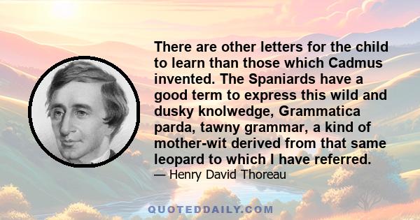 There are other letters for the child to learn than those which Cadmus invented. The Spaniards have a good term to express this wild and dusky knolwedge, Grammatica parda, tawny grammar, a kind of mother-wit derived