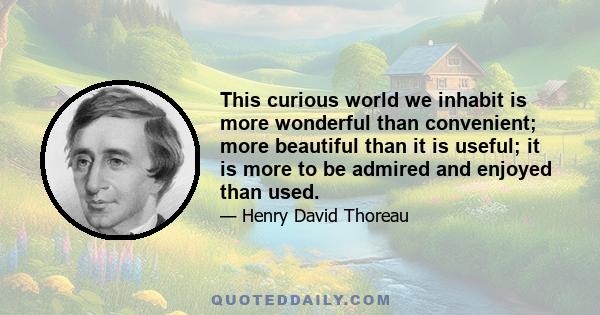 This curious world we inhabit is more wonderful than convenient; more beautiful than it is useful; it is more to be admired and enjoyed than used.