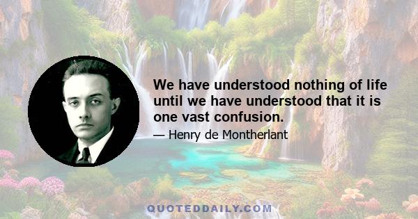 We have understood nothing of life until we have understood that it is one vast confusion.