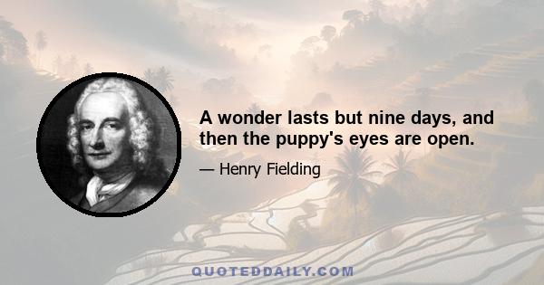 A wonder lasts but nine days, and then the puppy's eyes are open.