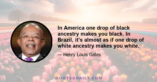 In America one drop of black ancestry makes you black. In Brazil, it's almost as if one drop of white ancestry makes you white.