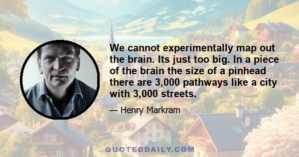 We cannot experimentally map out the brain. Its just too big. In a piece of the brain the size of a pinhead there are 3,000 pathways like a city with 3,000 streets.