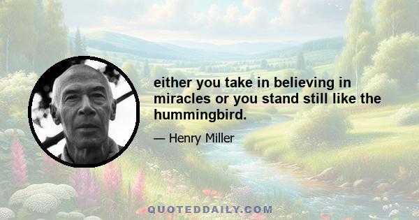 either you take in believing in miracles or you stand still like the hummingbird.