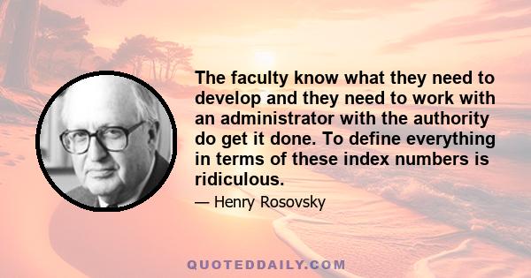 The faculty know what they need to develop and they need to work with an administrator with the authority do get it done. To define everything in terms of these index numbers is ridiculous.