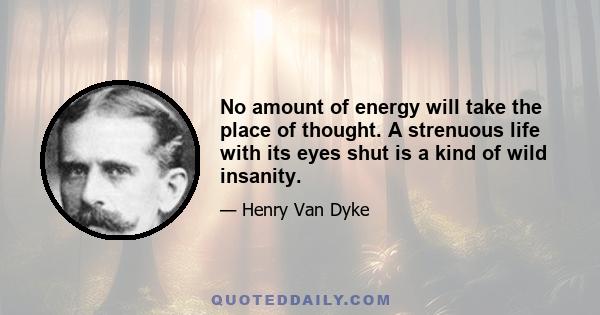 No amount of energy will take the place of thought. A strenuous life with its eyes shut is a kind of wild insanity.