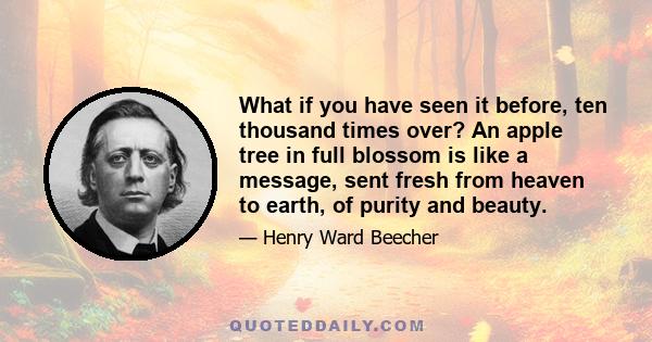 What if you have seen it before, ten thousand times over? An apple tree in full blossom is like a message, sent fresh from heaven to earth, of purity and beauty.