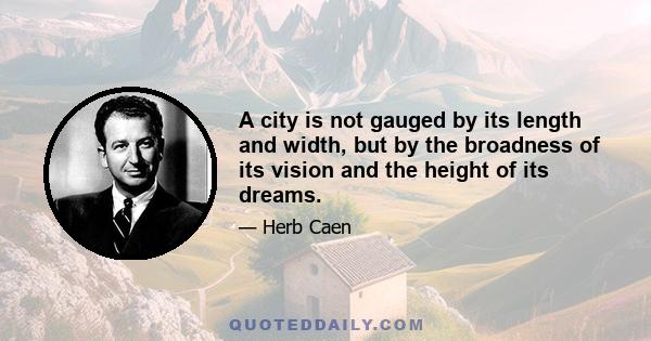 A city is not gauged by its length and width, but by the broadness of its vision and the height of its dreams.