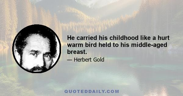 He carried his childhood like a hurt warm bird held to his middle-aged breast.