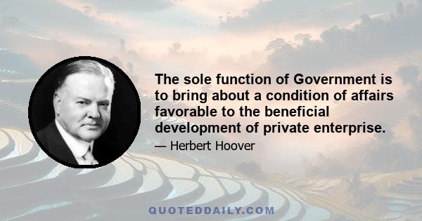 The sole function of Government is to bring about a condition of affairs favorable to the beneficial development of private enterprise.