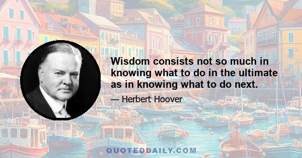 Wisdom consists not so much in knowing what to do in the ultimate as in knowing what to do next.