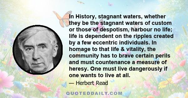 In History, stagnant waters, whether they be the stagnant waters of custom or those of despotism, harbour no life; life is dependent on the ripples created by a few eccentric individuals. In homage to that life &