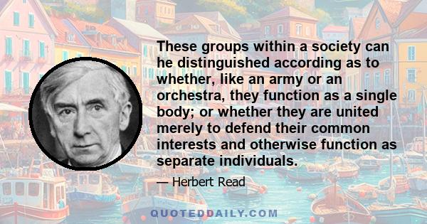 These groups within a society can he distinguished according as to whether, like an army or an orchestra, they function as a single body; or whether they are united merely to defend their common interests and otherwise