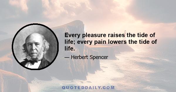 Every pleasure raises the tide of life; every pain lowers the tide of life.