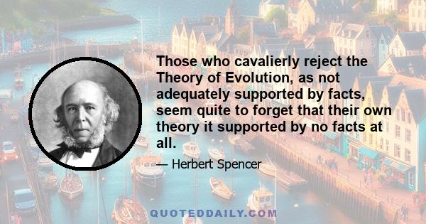 Those who cavalierly reject the Theory of Evolution, as not adequately supported by facts, seem quite to forget that their own theory it supported by no facts at all.