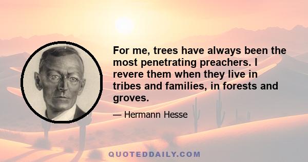 For me, trees have always been the most penetrating preachers. I revere them when they live in tribes and families, in forests and groves.