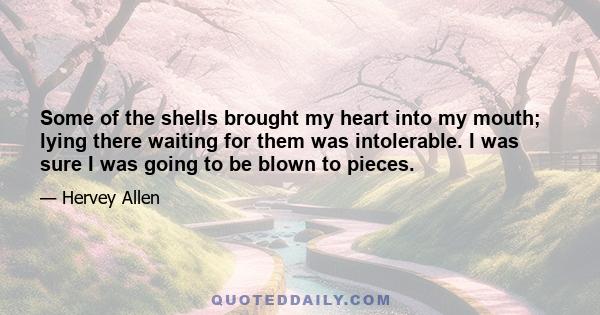 Some of the shells brought my heart into my mouth; lying there waiting for them was intolerable. I was sure I was going to be blown to pieces.