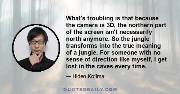 What's troubling is that because the camera is 3D, the northern part of the screen isn't necessarily north anymore. So the jungle transforms into the true meaning of a jungle. For someone with no sense of direction like 