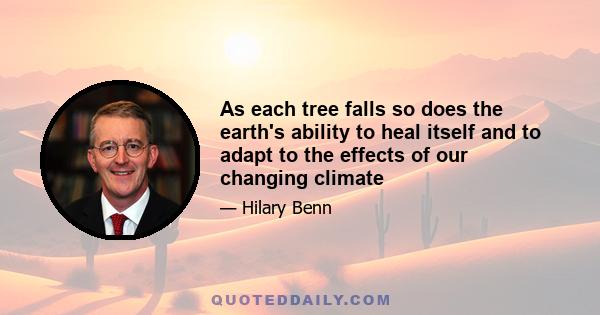 As each tree falls so does the earth's ability to heal itself and to adapt to the effects of our changing climate