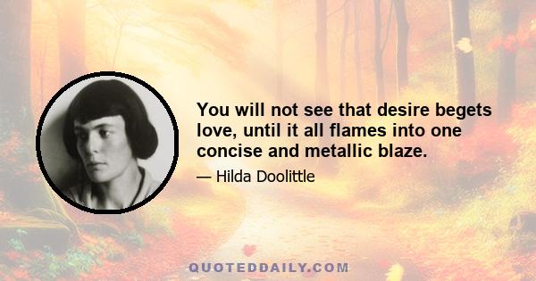 You will not see that desire begets love, until it all flames into one concise and metallic blaze.