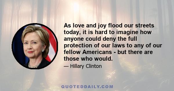 As love and joy flood our streets today, it is hard to imagine how anyone could deny the full protection of our laws to any of our fellow Americans - but there are those who would.