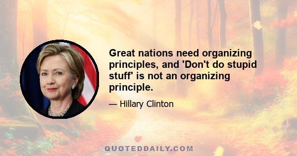 Great nations need organizing principles, and 'Don't do stupid stuff' is not an organizing principle.