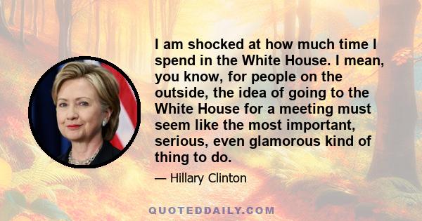 I am shocked at how much time I spend in the White House. I mean, you know, for people on the outside, the idea of going to the White House for a meeting must seem like the most important, serious, even glamorous kind