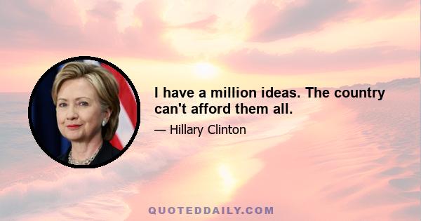 I have a million ideas. The country can't afford them all.