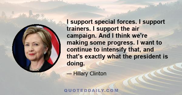 I support special forces. I support trainers. I support the air campaign. And I think we're making some progress. I want to continue to intensify that, and that's exactly what the president is doing.