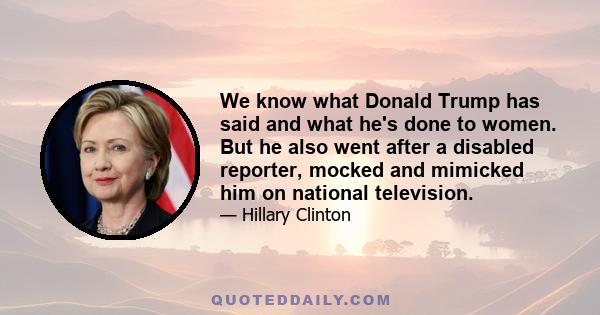 We know what Donald Trump has said and what he's done to women. But he also went after a disabled reporter, mocked and mimicked him on national television.