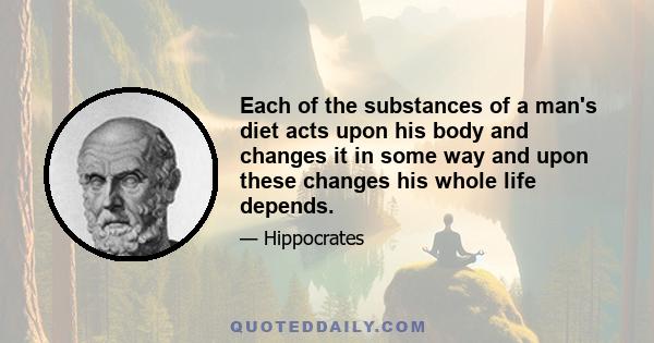 Each of the substances of a man's diet acts upon his body and changes it in some way and upon these changes his whole life depends.