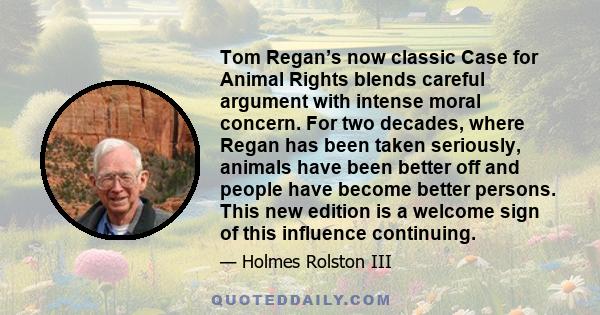 Tom Regan’s now classic Case for Animal Rights blends careful argument with intense moral concern. For two decades, where Regan has been taken seriously, animals have been better off and people have become better