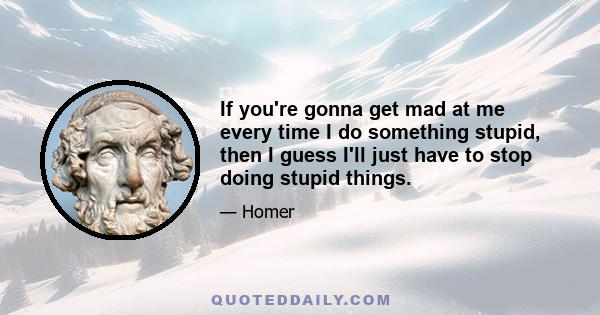 If you're gonna get mad at me every time I do something stupid, then I guess I'll just have to stop doing stupid things.