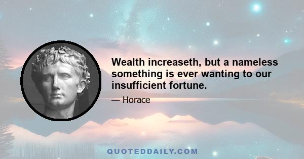 Wealth increaseth, but a nameless something is ever wanting to our insufficient fortune.