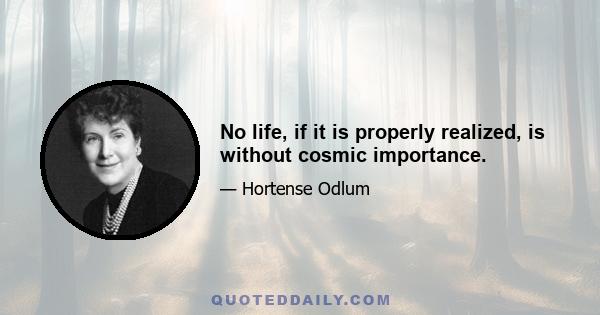 No life, if it is properly realized, is without cosmic importance.