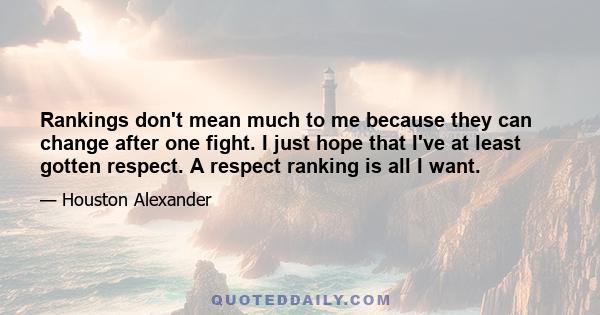 Rankings don't mean much to me because they can change after one fight. I just hope that I've at least gotten respect. A respect ranking is all I want.