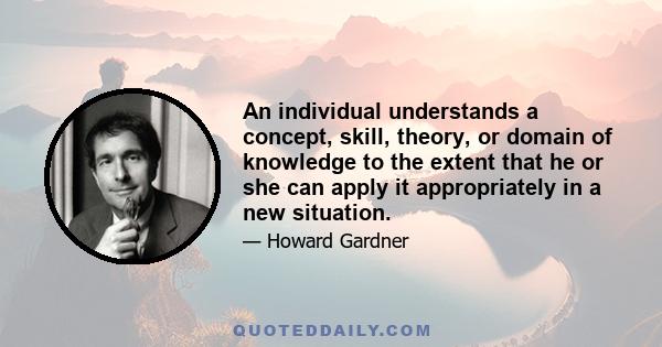 An individual understands a concept, skill, theory, or domain of knowledge to the extent that he or she can apply it appropriately in a new situation.