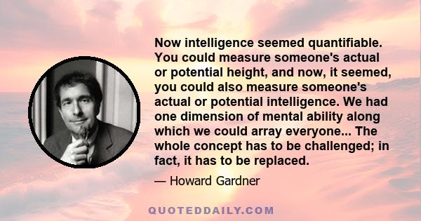 Now intelligence seemed quantifiable. You could measure someone's actual or potential height, and now, it seemed, you could also measure someone's actual or potential intelligence. We had one dimension of mental ability 